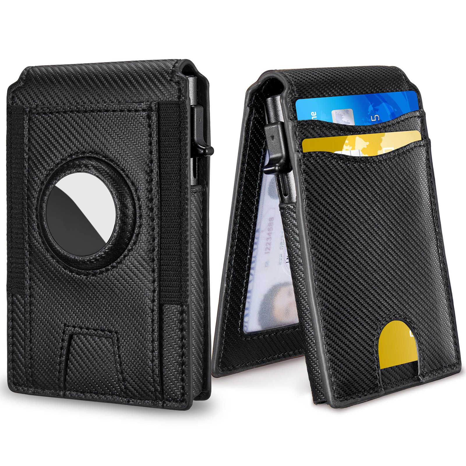 Amazon dos plegables con airtag billetera RFID cepillo antirrobo bolsa de tarjetas de aleación de aluminio negocio billetera de cuero para hombres