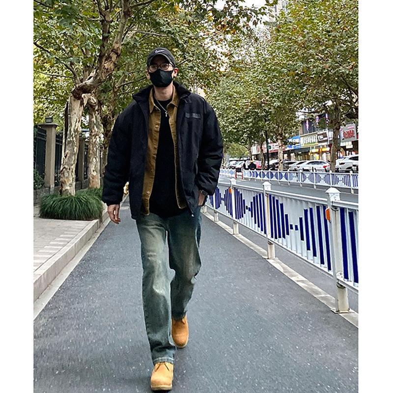 American-style high-street blue jeans for men, perfect for autumn and winter, paired with Martin boots; trendy washed and gradient-effect straight-leg pants American-style high-street blue jeans for men, perfect for autumn and winter, paired with Martin boots; trendy washed and gradient-effect straight-leg pants