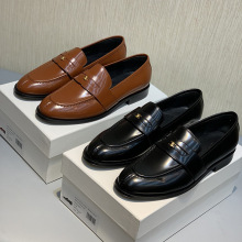 凯旋门乐福鞋女2023新款真皮一脚蹬英伦风黑色小皮鞋平底单鞋低跟