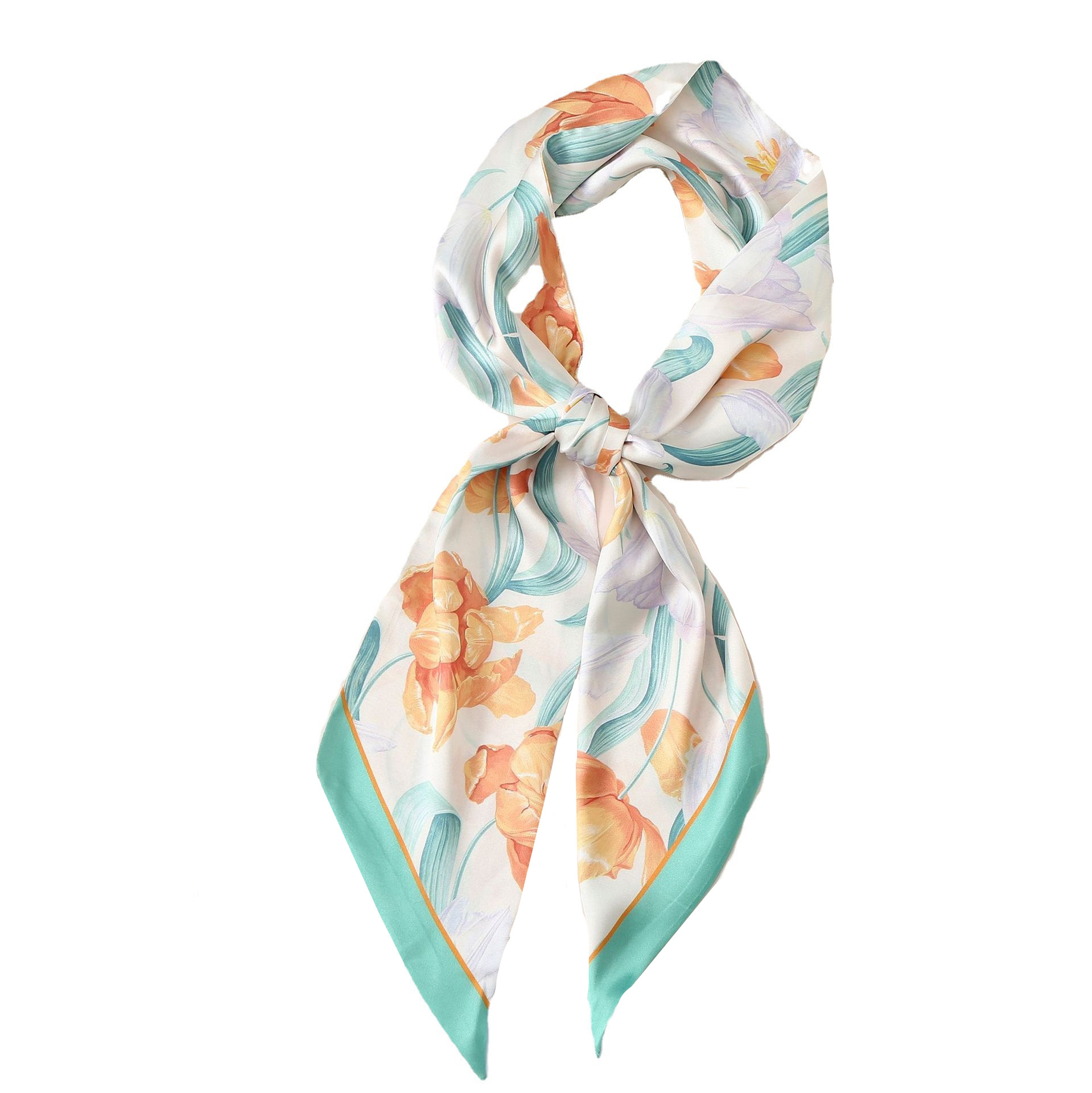 Primavera nueva bufanda de seda artificial impresa al por mayor bufanda de seda larga cinta de las mujeres moda flor dulce pequeña bufanda