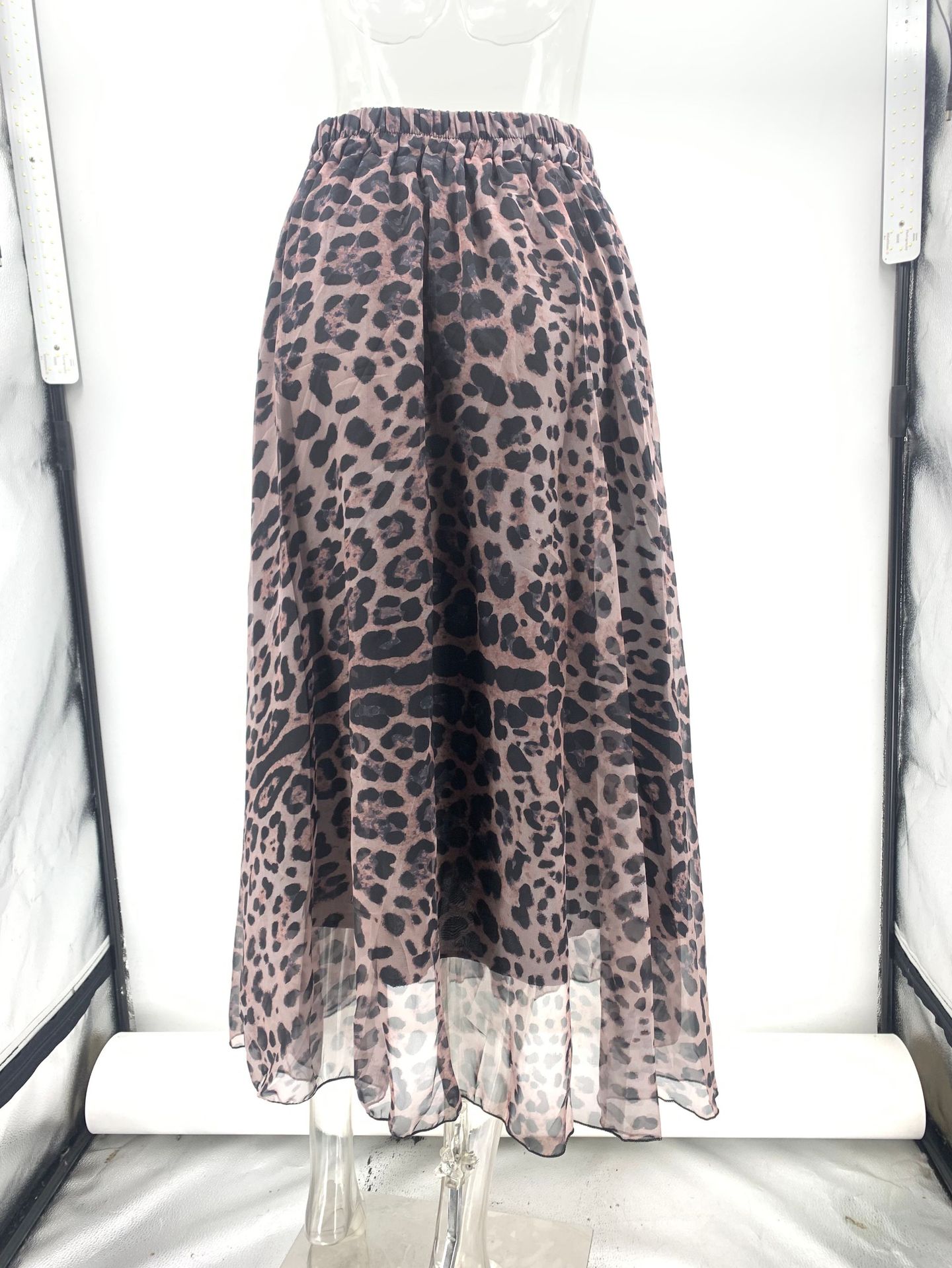 High Waist Waist Line Holiday, Daily Occasion Loose Fit Type Spring Autumn Streetwear Leopard Polyester Chiffon Midi Dress Skirts