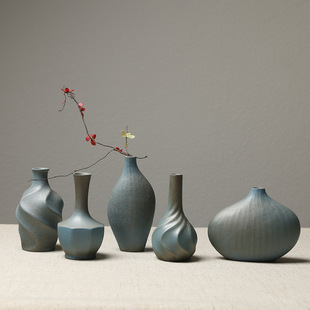 Zen coarse pottery flower retro ceramic vase Chinese-Japanese ceramic small flower soft pottery desktop ornaments wholesale