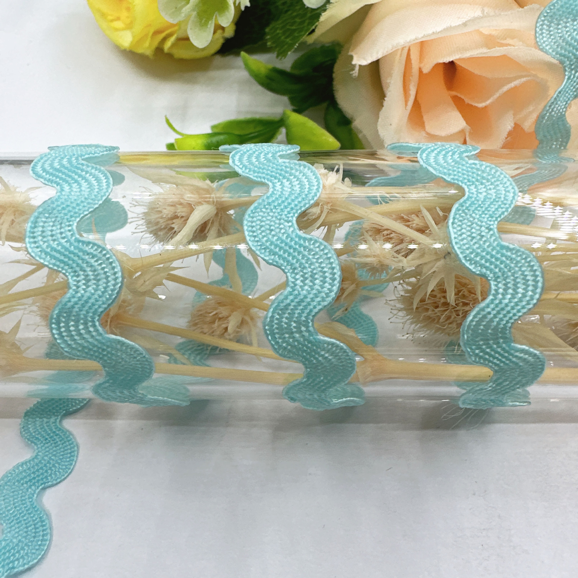 En stock mm onda de color sólido en forma de S borde curvo encaje cinta cortina sombrero ropa para niños accesorios de la boda accesorios de la ropa