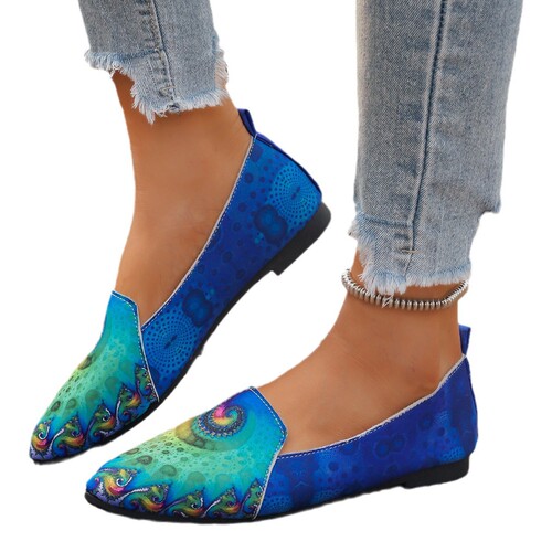 Women's Casual Flat Shoes, Colorful Pointed Toe Slip-On Loafers for Daily Wear and Walking