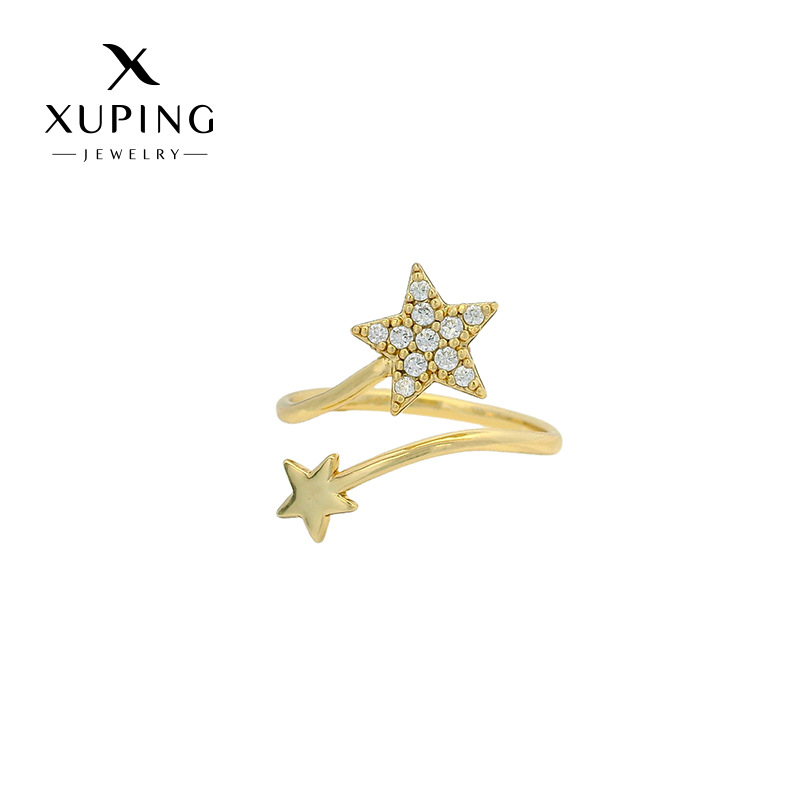 Anillo Xuping de aleación chapada en oro de 14k, nuevo, moderno y sencillo para mujer, anillo abierto ajustable de lujo ligero