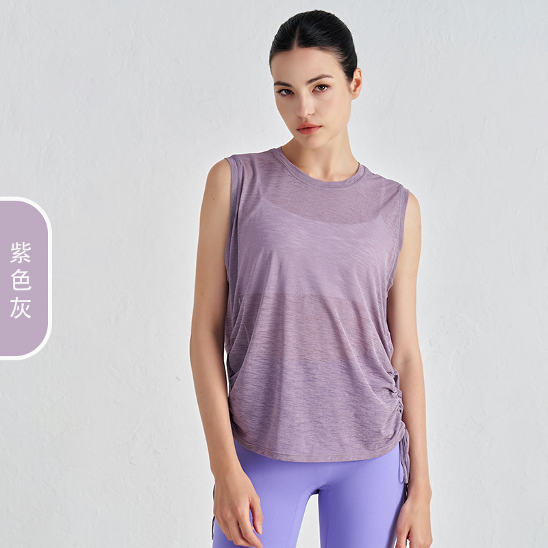 Festival de bambú de bambú espalda ventilada de verano mujer cuello redondo suelto sin mangas chaqueta deportiva bajo cuerdas pullover jersey de yoga