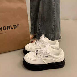 黑白撞色厚底增高小白鞋女2025春季新款ins学生小众百搭休闲板鞋