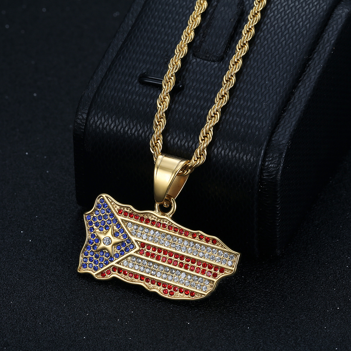 Titanium Steel Chain Material 1 Piece Quantity Party, Street Occasion Hip-Hop Map Titanium Steel Plating Rhinestones 18K Gold Plated Men's