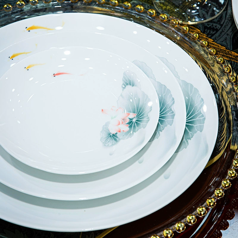 Набор посуды из китайской манеры Jingdezhen с подглазурной росписью, белая фарфоровая высокотемпературная, чаши и тарелки для дома, роскошные подарки высокого класса