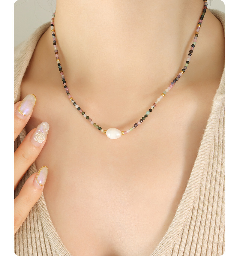 Elegant Geometric natural stone Pearl Titanium Steel Necklace 1 Piece