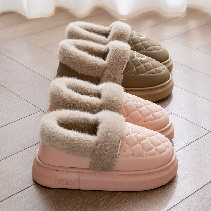Толстая подошва хлопчатобумажные тапочки женские зимние новые плюшевые теплые меховые тапочки