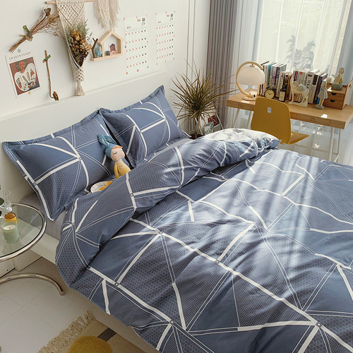 Small fresh pure cotton four-piece set ins cotton three-piece dormitory bed sheet quilt cover printed bedding four-piece set wholesale