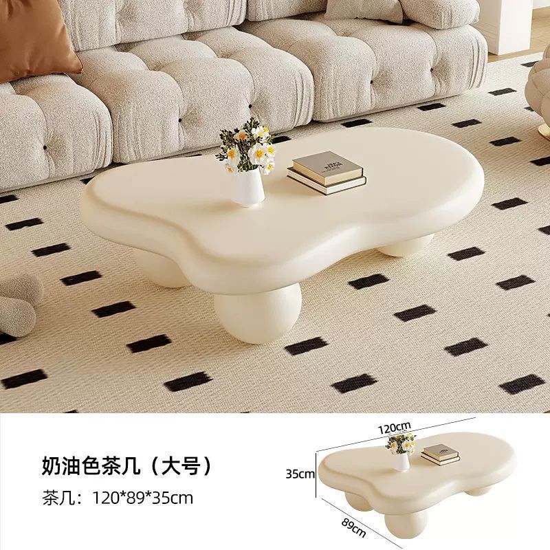 [아이보리화이트] 크림풍운 커피 테이블 [점장 추천])_사이즈([ 119cm * 90cm * 35cm ] 라운드 레그 테이블