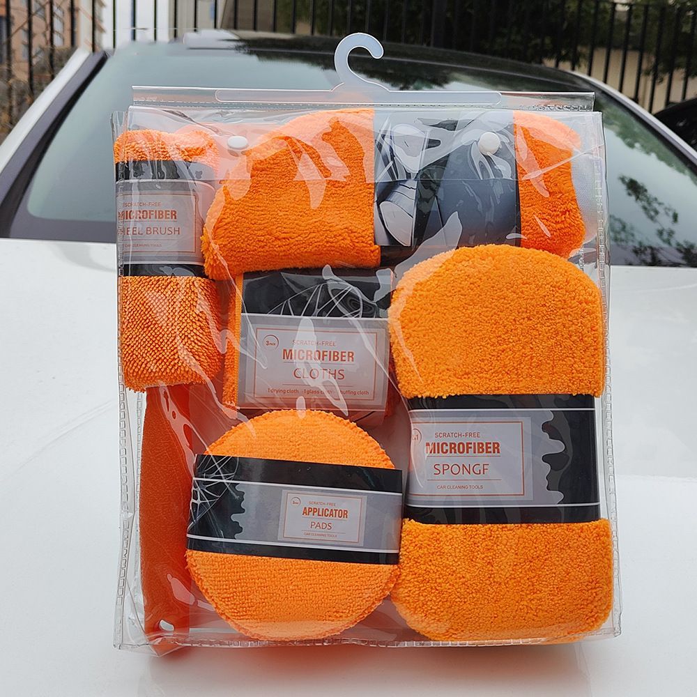 自動車清掃用品プレゼント9点セット洗車9点セット洗車タオルスポンジワックス餅ハブブラシ