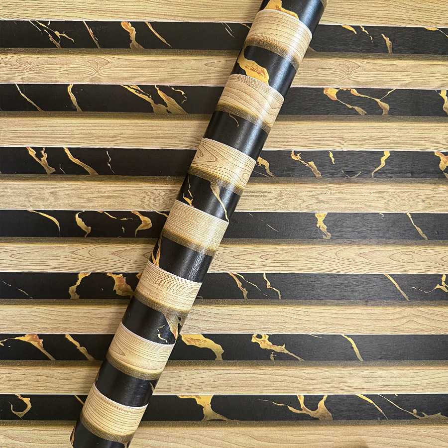 Papel pintado autoadhesivo de madera y mármol negro y amarillo_voghion.com