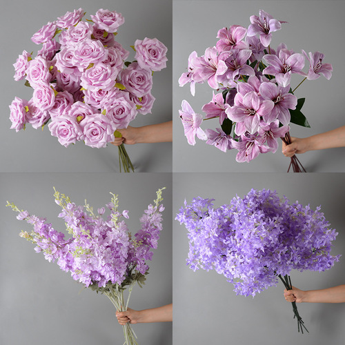 Purple wedding flowers imitation flowers wedding auditorium decoration fake flowers Monet style scene layout ground row silk flower bunches
