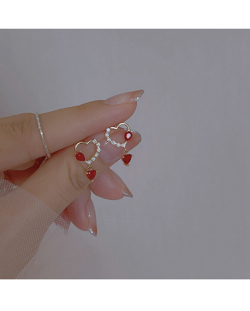 Simple Style Heart Shape Copper Inlay Zircon Drop Earrings 1 Pair