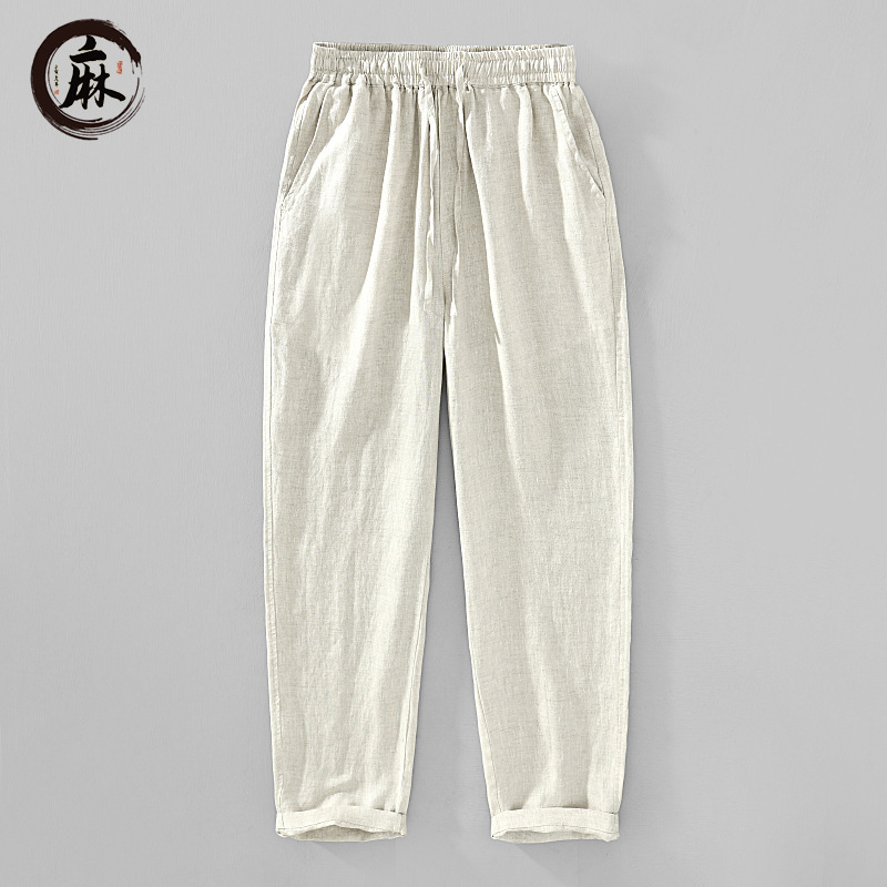 H006 Pure Linen Refreshing and Breathable Men's Loose Straight Pants with Elastic Waistband, Casual Pants, One-piece Dropshipping H006 Pure Linen Refreshing and Breathable Men's Loose Straight Pants with Elastic Waistband, Casual Pants, One-piece Dropshipping