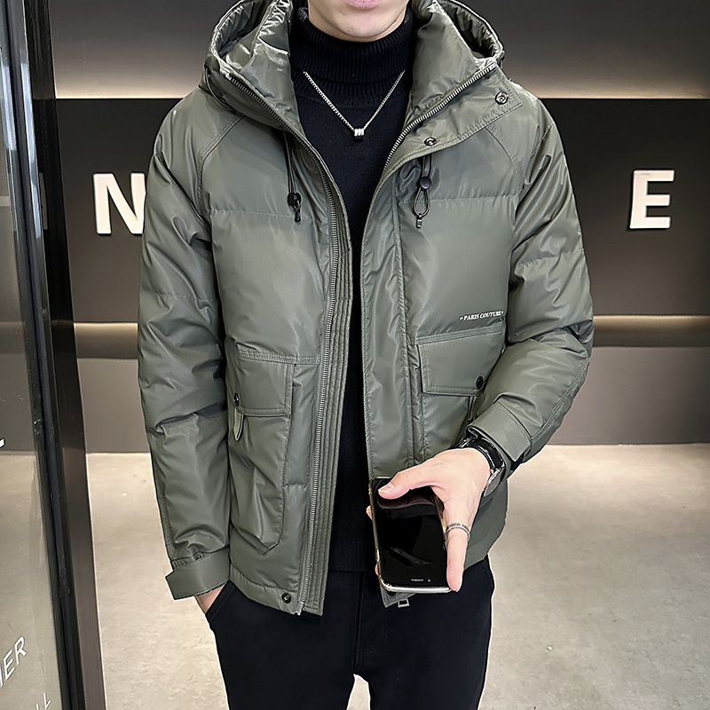 오리털 다운 재킷 남성용 짧은 스타일 2025 겨울 신상 트렌디 브랜드 후드 따뜻하고 두꺼운 고급 코트 남성 겨울용