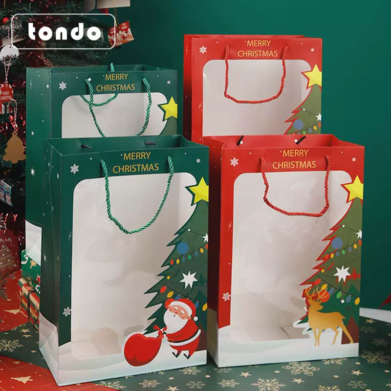 唐德 圣诞节礼物透明橱窗圣诞手提袋花艺花束礼品袋平安果手提袋