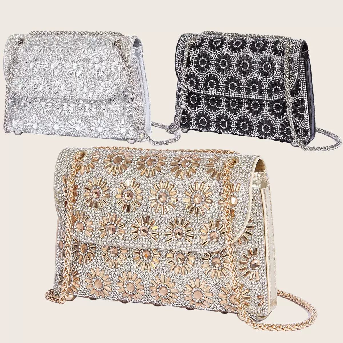 新潮晚宴包新款太阳花手拿包休闲百搭单肩包派对钻石包礼服包包