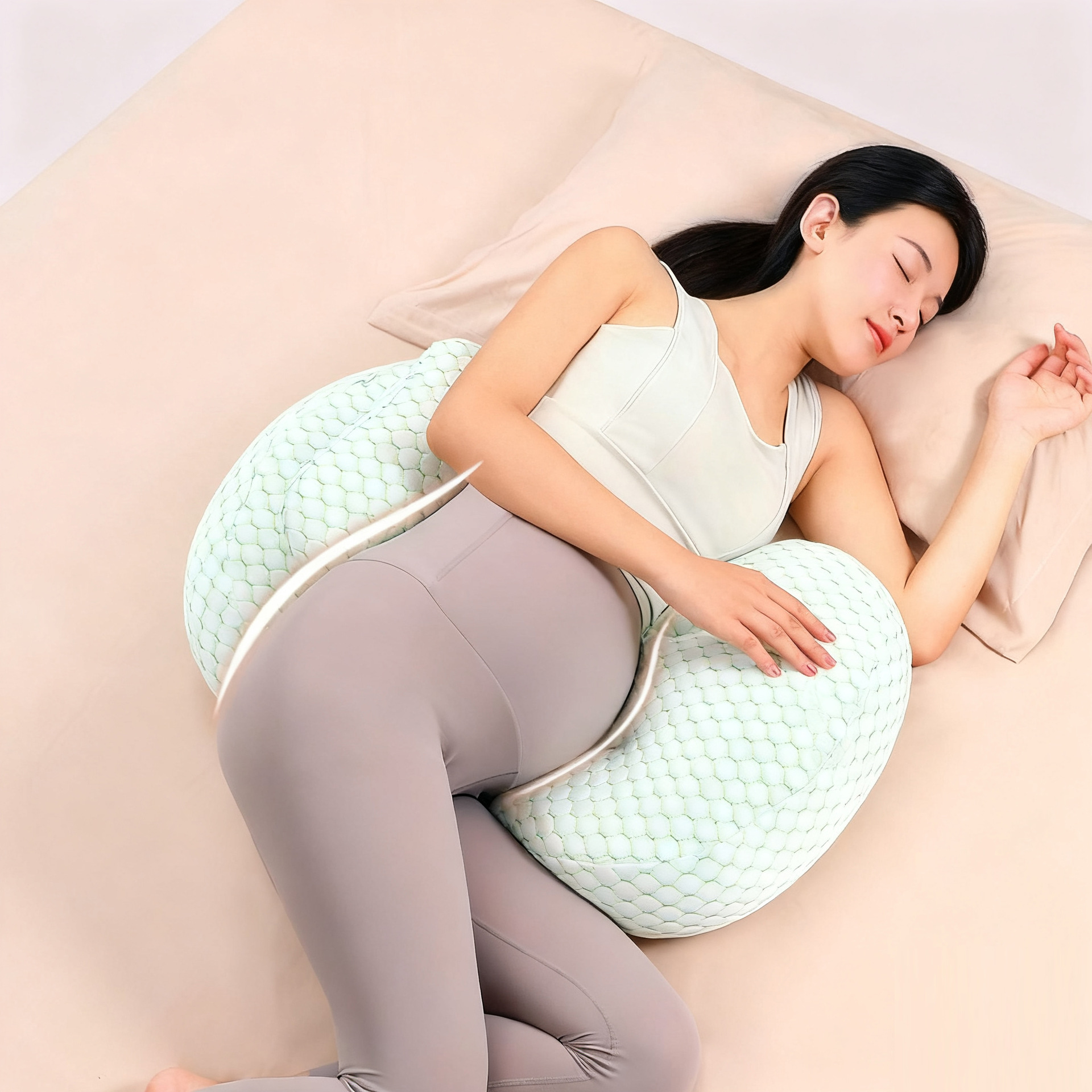 Waist-Protecting Side Sleeping Pillow, Abdominal Support Pillow, Pregnancy Side Sleeping Pillow, U-Shaped Waist Pillow, Postpartum Antibacterial and Anti-Mite Multifunctional Pillow
