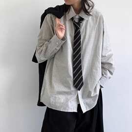 2025新款日系覆古黑白格纹长袖衬衫男女Cleanfit宽松休闲百搭衬衣