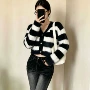 新款v领秋冬季条纹开衫