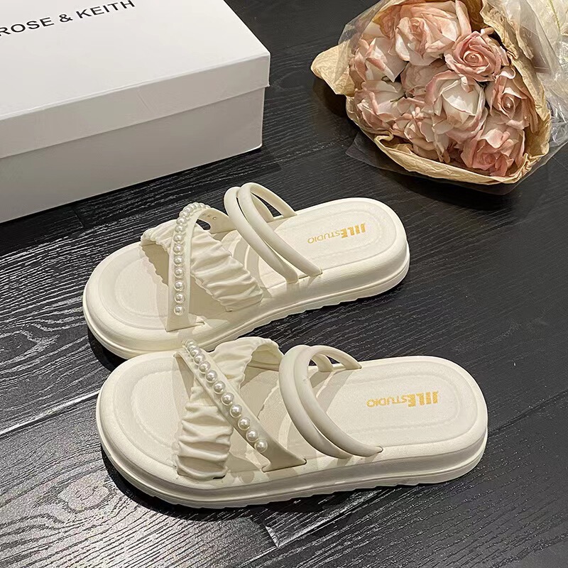 Exquisite Pearl Fairy Sandals for Women, Summer Soft and Bouncy, Thick-Soled, Non-Slip, Odor-Resistant, Suitable for Wearing with Dresses, Trendy Exquisite Pearl Fairy Sandals for Women, Summer Soft and Bouncy, Thick-Soled, Non-Slip, Odor-Resistant, Suitable for Wearing with Dresses, Trendy