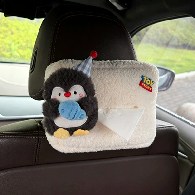 Car tissue holder penguin car tissue bag car tissue box in-car hanging tissue bag armrest box seat creative design (Car tissue box/set) - hugging-blue-fish-q-penguintoy-left-lamb-wool-tissue-bag