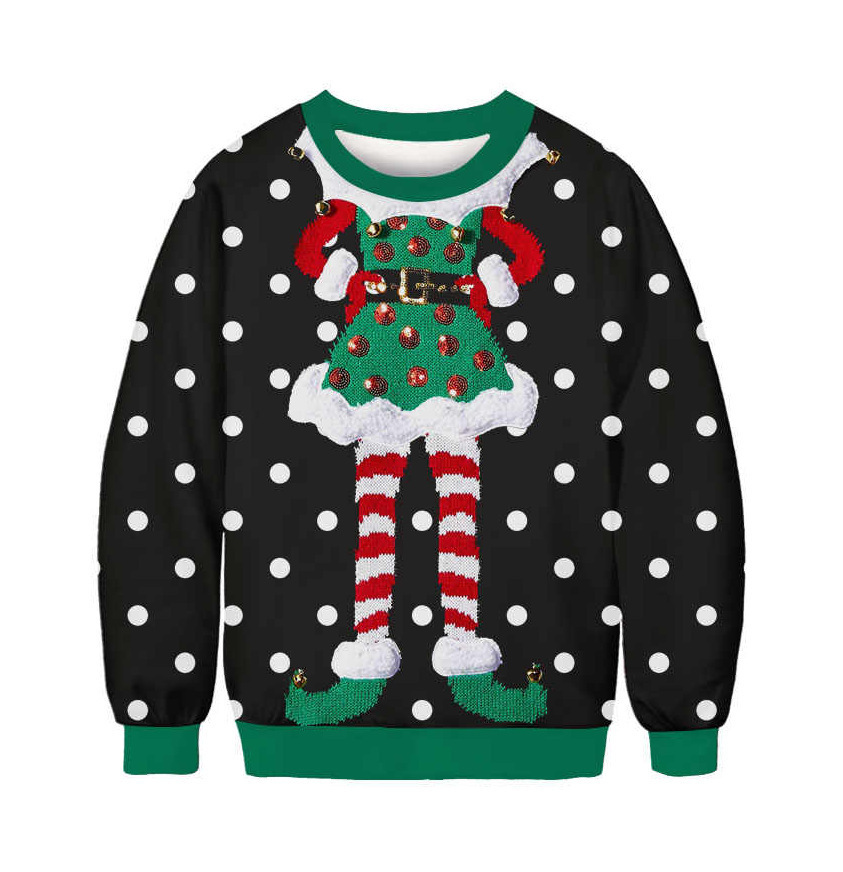 Transfronterizo europeo y americano 2024 Navidad HAPPY3D impresión digital pareja de hombres y mujeres suéter de cuello redondo para niños cabello de una pieza