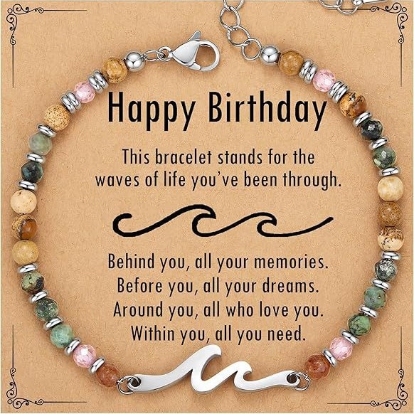 亚马逊同款串珠纯手工制作不锈钢海浪天然石手链民族风百搭女手饰