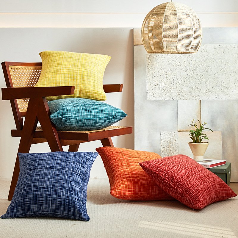 Simple and Pure Color Separable Waterproof Cotton Linen Woven Outdoor Throw Pillow Cover Square Cushion Cushion Cover Without Insert, One Piece Dropshipping