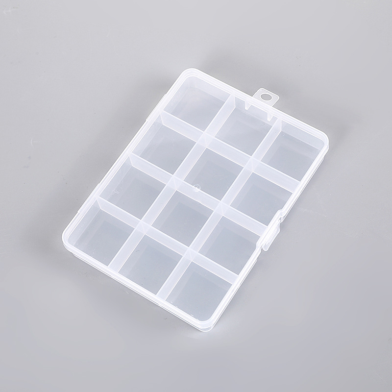小号固定一体扣12格透明塑料不可拆收纳饰品串珠药盒鱼钩螺丝盒子