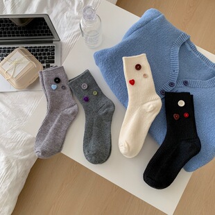 Niche Designer Velvet Button Autumn and Winter Wool Socks Heavy Industry Button Socks Fashionable Solid Color Japanese Mid-range Socks for Children