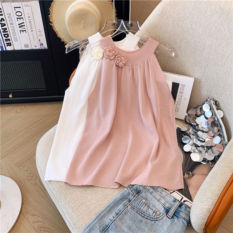 法式甜美气质设计感无袖挂脖吊带背心女性感小众宽松显瘦外穿上衣