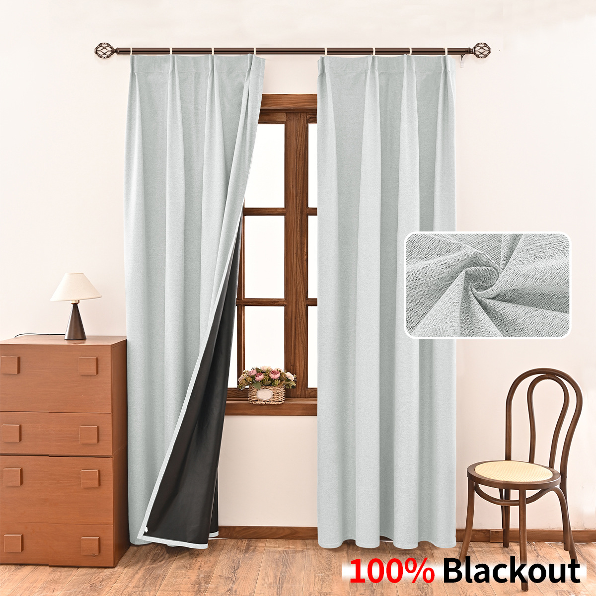 Nuevo fondo negro de cáñamo de pigmento puro transfronterizo, ganchos para cortinas totalmente opacas, cortinas de protección solar para sala de estar, TEMU Spot