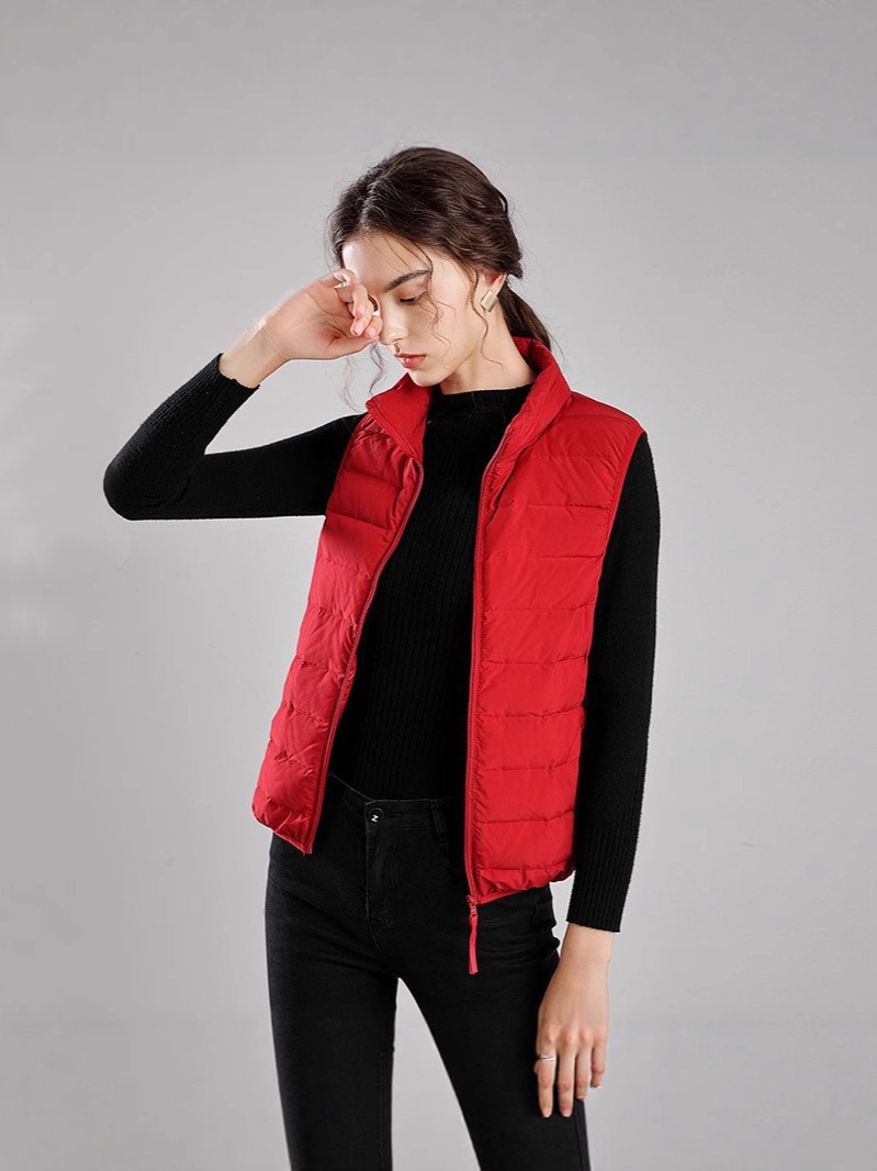 Nuevo chaleco de plumón ligero y delgado para mujeres corto collar delgado sin costuras en una chaqueta ligera de plumón revestimiento interior