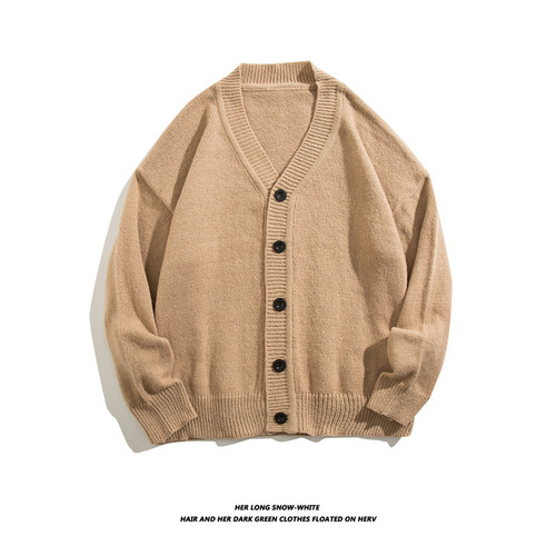Lazily styled open sweater for men, handsome Korean version, plain color V-neck academic style knitwear, men's autumn outerwear