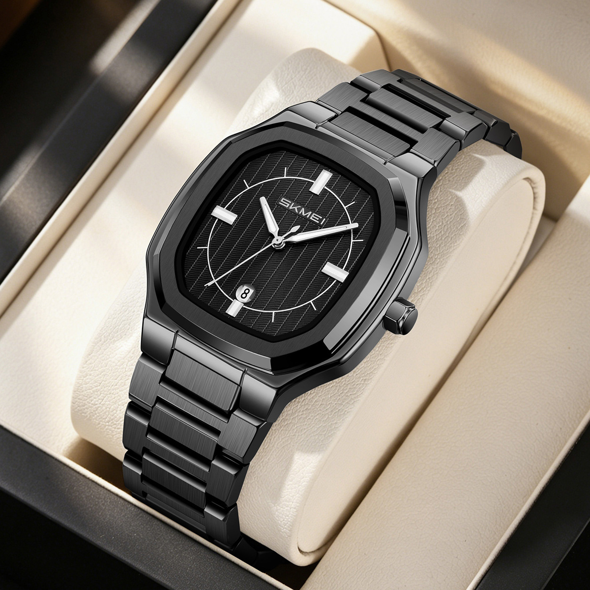 Momento de acero inoxidable oro octogonal reloj de cuarzo calendario impermeable hombre reloj de negocios fábrica de comercio exterior