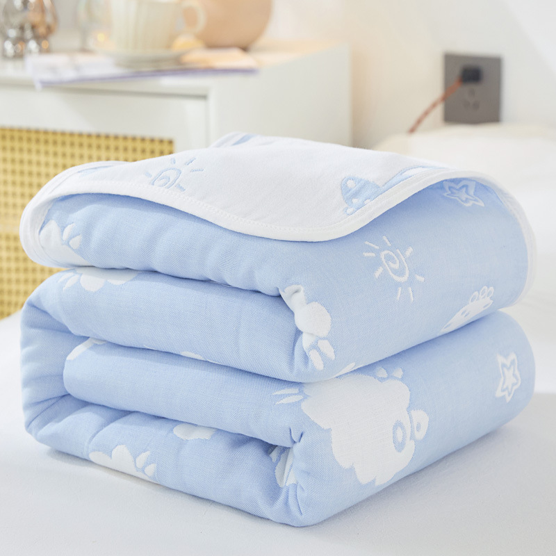 (Zoo Blue) / 90x 100cm "cotton 6 layer yarn" baby