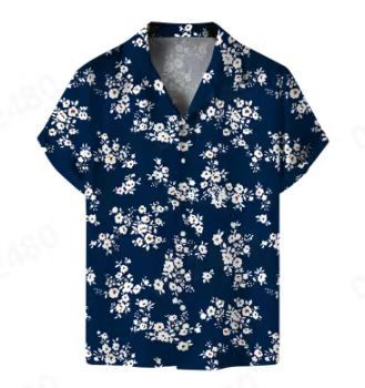 Comercio exterior transfronterizo de los hombres primavera europea y americana nueva solapa impresa en 3D manga corta a rayas retro camisa casual hombres al por mayor