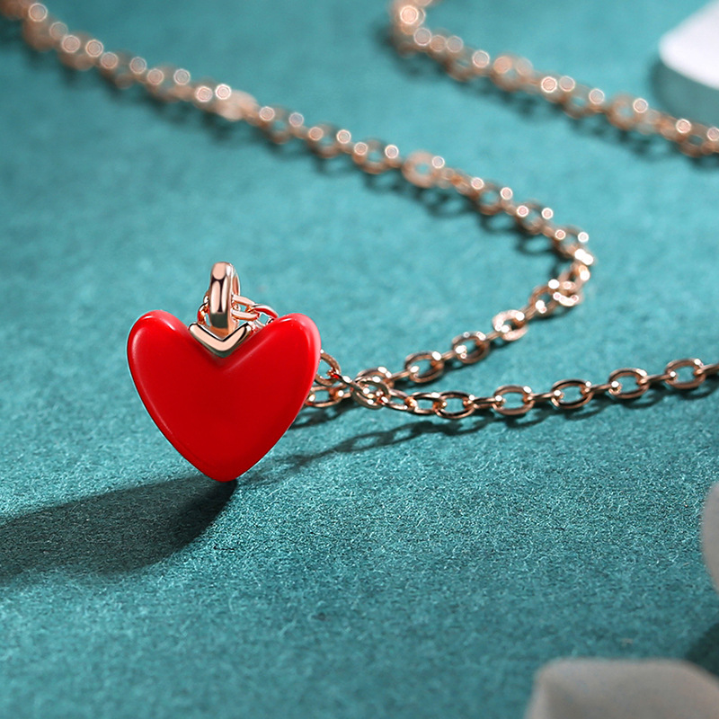 S925 plata corazón rojo collar de moda de las mujeres amor nicho diseño simple cadena de clavícula Internet celebridad mismo estilo collar venta al por mayor