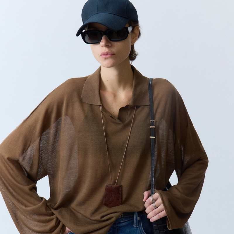 Unica/Zero-Pressure Air-Feel Triacetate Cotton Slightly Sheer Polo Collar Knit Shirt Breathable Sun Protection Shirt Tee Women's Clothing