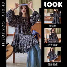 洋气碎花宽松长袖连衣裙女早春装新款韩系法式打底孕妇裙子设计感