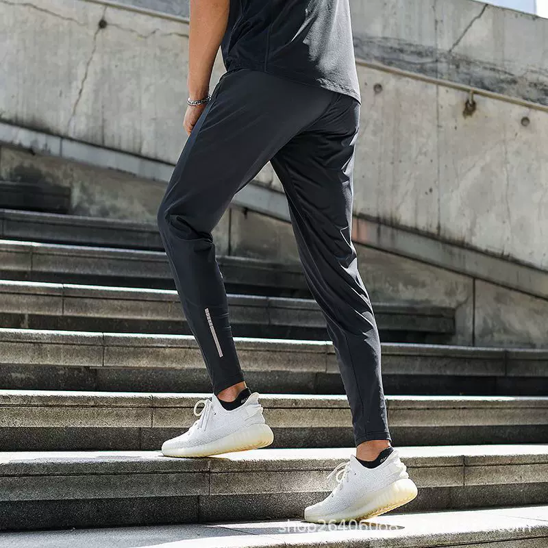 运动裤男束腿跑步健身裤夏季冰丝薄小脚长裤训练修身收腿束脚裤子