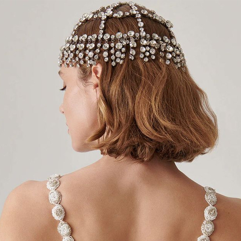 Europa y los Estados Unidos de la explosión de la cadena de cabello de bordas de diamante exagerado joyería de cabello de novia temperamento accesorios tocado