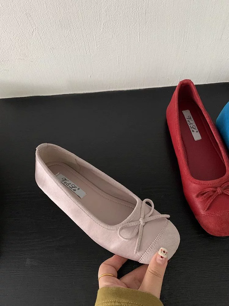 Footwear, blue ballet shoes with bow, french style, soft sole
