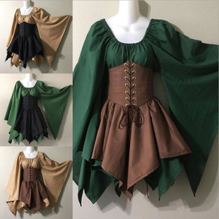 New bell sleeve long sleeve medieval renaissance dress stitching long dress