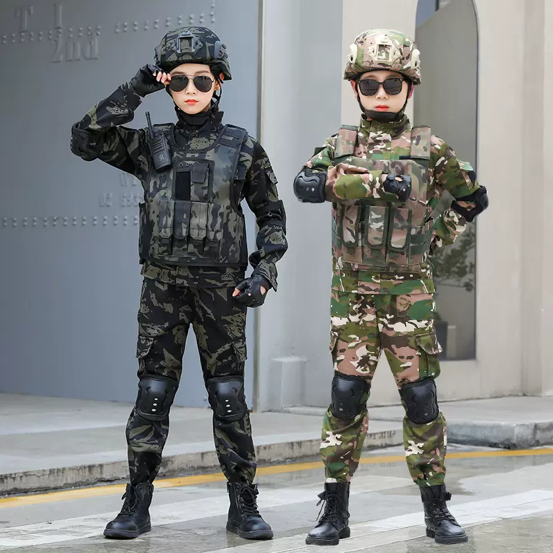儿童户外迷彩服 运动服男女军训服半指手套战术服学生迷彩服套装